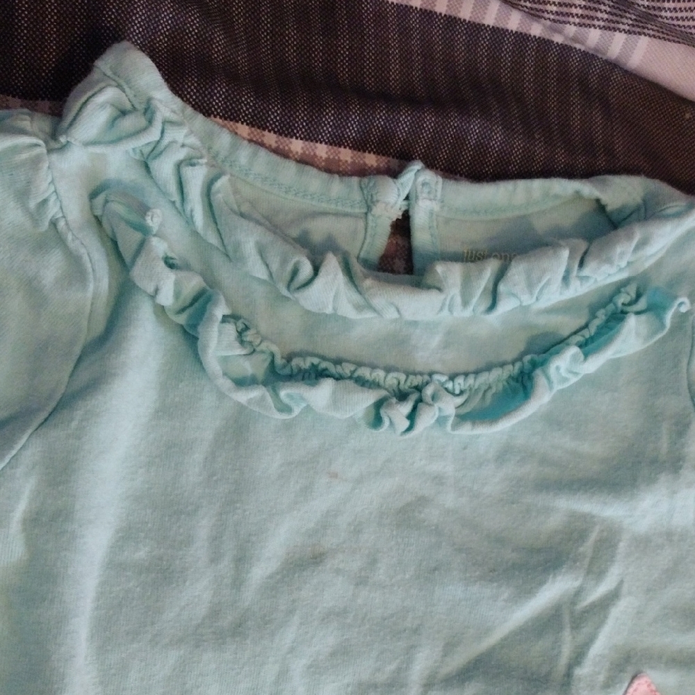 Girls' Aqua Ruffle Neck Top with Pink Dino Shorts - Picture 4 of 13